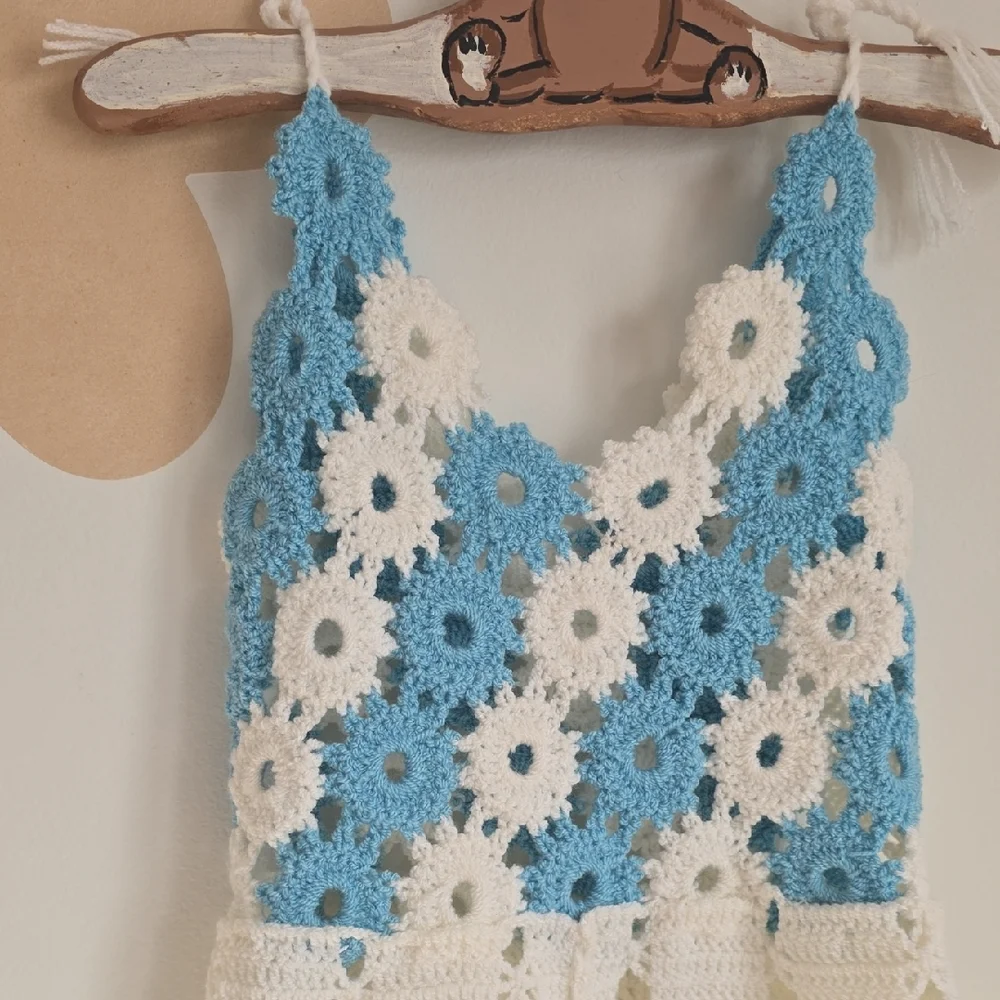 Crochet Blue and White Floral Dress - Picture 2 of 6